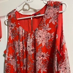 red floral blouse